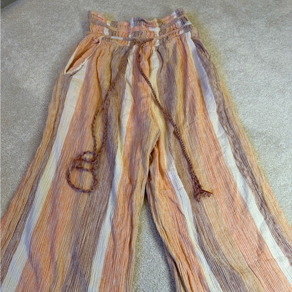Free People Orange Striped Cropped Linen Blend Trousers Size XS - Picture 2 of 9